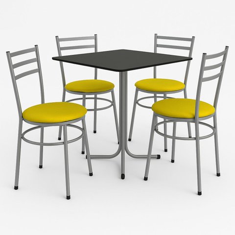 Conjunto Mesa Cinza 70x70cm Tampo Preto com 4 Cadeiras Epoxi