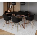 Ver imagem 1 de Mesa Industrial Retangular Jantar 137x90cm Preta Base Cobre V com 6 Poltronas Pretas Eames Madeira