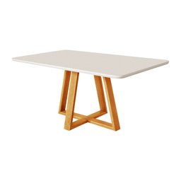 Mesa Jantar Luxo Pérola 120x90 Off White com 4 Cadeiras Palha Linho Bege Telinha Rubi Madeira Maciça - 4