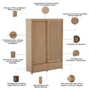 Ver imagem 5 de Guarda Roupa Solteiro 2 Portas de Correr 2 Gavetas 150cm Madeira Maciça Benton F06 Tauari - Lyam Dec