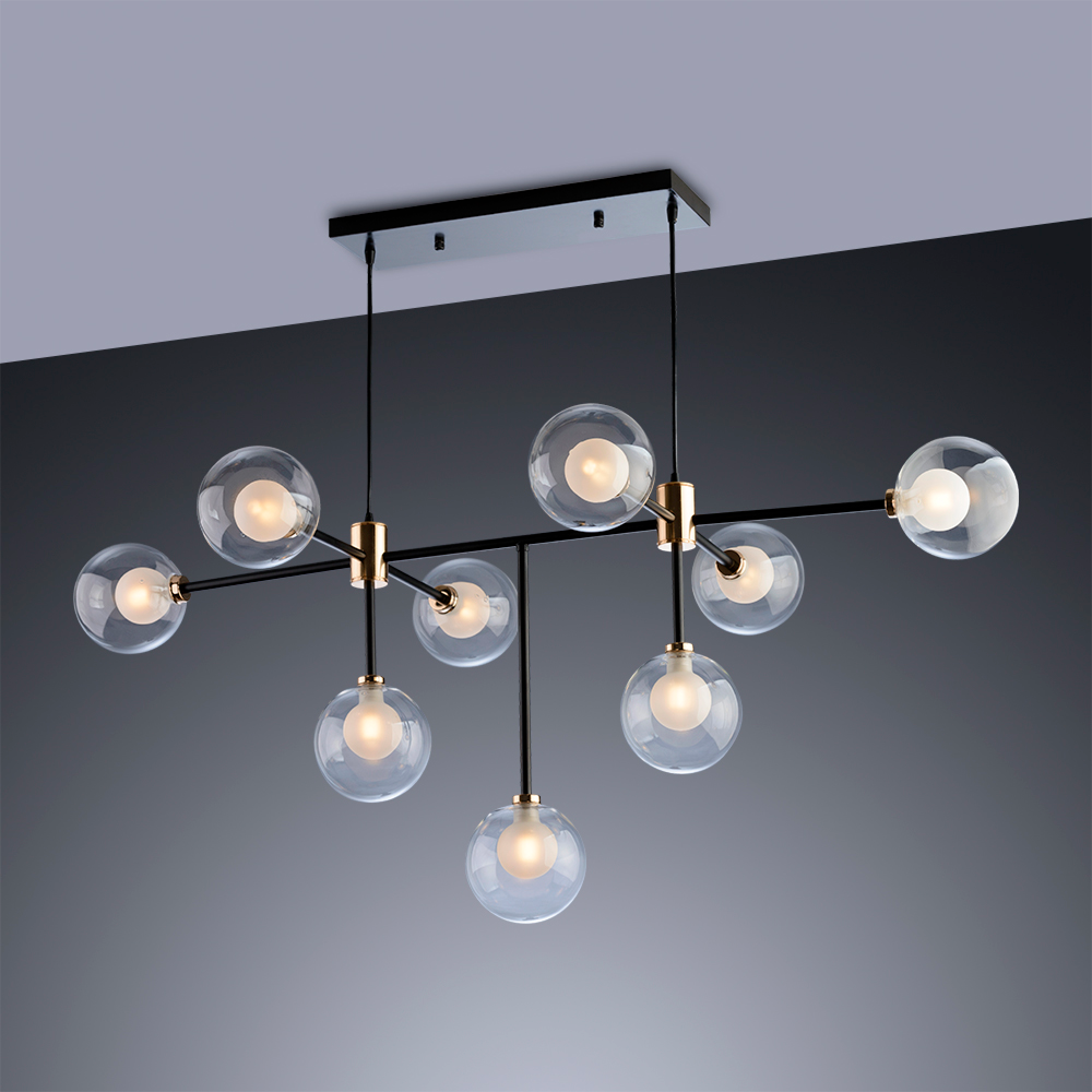 Lustre Pendente para Sala Sputnik Manhattan Moderno 9 Lâmpadas Bivolt:preto com Dourado/110v/220v - 2