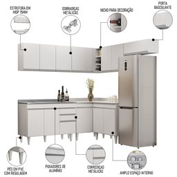 Armário de Cozinha Modulado de Canto 7 Peças Cp21 com Pia Inox Branco - Lumil Lumil Móveis - 3