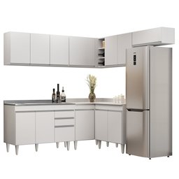 Armário de Cozinha Modulado de Canto 7 Peças Cp21 com Pia Inox Branco - Lumil Lumil Móveis - 1