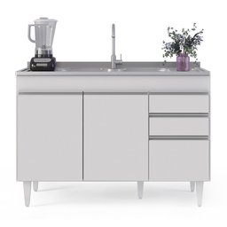 Armário de Cozinha Modulado de Canto 7 Peças Cp21 com Pia Inox Branco - Lumil Lumil Móveis - 7