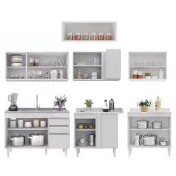 Armário de Cozinha Modulado de Canto 7 Peças Cp21 com Pia Inox Branco - Lumil Lumil Móveis - 6