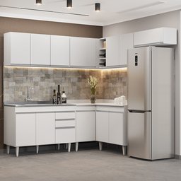 Armário de Cozinha Modulado de Canto 7 Peças Cp21 com Pia Inox Branco - Lumil Lumil Móveis - 2