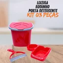Ver imagem 2 de Kit Lixeira, Rodo de Pia e Porta Detergente: Vermelho
