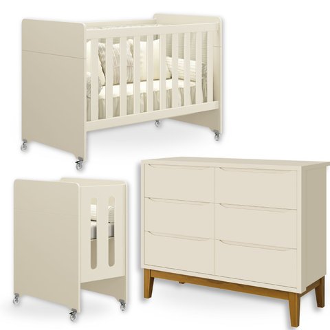 Quarto Bebê Berço Evolution 4 em 1 + Cômoda 6 Gaveta Areia