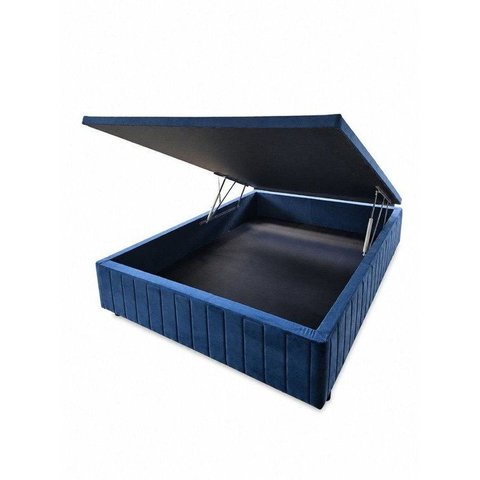 Cama Box Baú 138 x 188 cm, Tecido Blindado com 1cm de Espuma, 100% Madeira, Série Ouro Cor Azul