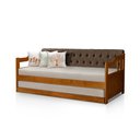 Ver imagem 4 de Sofá Cama Dublin Estofado Capitonê Veludo Marrom Madeira com Cama Auxiliar - Castanho