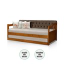 Ver imagem 2 de Sofá Cama Dublin Estofado Capitonê Veludo Marrom Madeira com Cama Auxiliar - Castanho