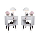 Ver imagem 1 de Kit 2 Mesas de Cabeceira Mesinha para Quarto 1 Gaveta Puxador em Couro Ravenna - Branco