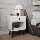 Ver imagem 2 de Kit 2 Mesas de Cabeceira Mesinha para Quarto 1 Gaveta Puxador em Couro Ravenna - Branco