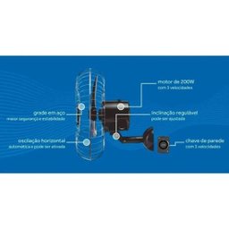 Ventilador de Parede Ventisol Oscilante 50cm Aço Preto Bivolt - 8