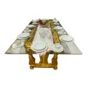 Ver imagem 2 de Mesa de Jantar Clássica para 6 Lugares Madeira Maciça Folheada a Ouro e Tampo de Vidro 85x200x110cm