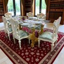 Ver imagem 5 de Mesa de Jantar Clássica para 6 Lugares Madeira Maciça Folheada a Ouro e Tampo de Vidro 85x200x110cm