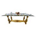 Ver imagem 4 de Mesa de Jantar Clássica para 6 Lugares Madeira Maciça Folheada a Ouro e Tampo de Vidro 85x200x110cm