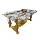 Ver imagem 1 de Mesa de Jantar Clássica para 6 Lugares Madeira Maciça Folheada a Ouro e Tampo de Vidro 85x200x110cm