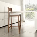 Ver imagem 4 de Banqueta Madeira Nogueira Maciça tecido Branco Modelo Manu Altura 70cm Poltronas do Sul