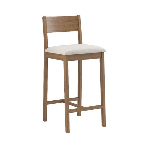 Banqueta Madeira Nogueira Maciça tecido Branco Modelo Manu Altura 70cm Poltronas do Sul