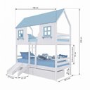 Ver imagem 4 de Beliche Casinha Encantada com 02 Gavetas Kit Escada/ Escorregador Madeira Maciça Branco/ Azul