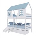 Ver imagem 2 de Beliche Casinha Encantada com 02 Gavetas Kit Escada/ Escorregador Madeira Maciça Branco/ Azul