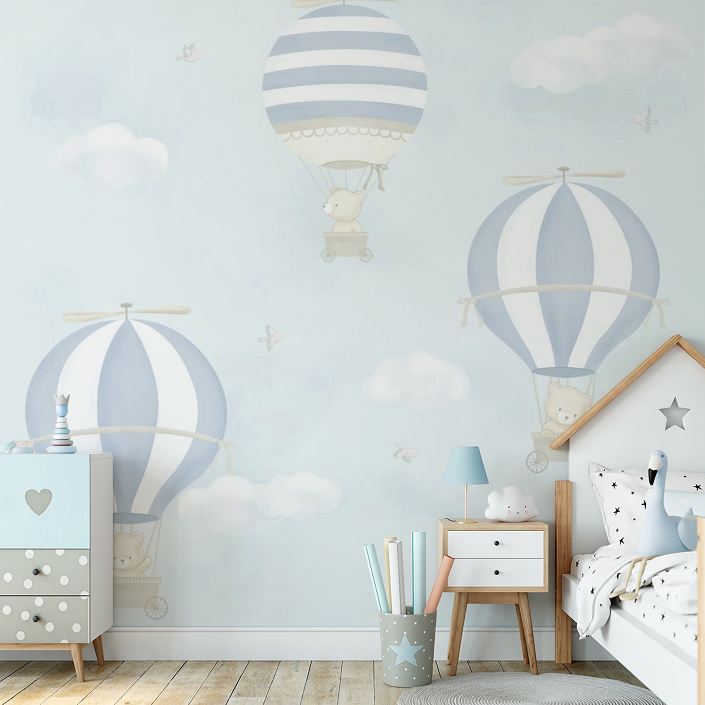 Papel de parede balão azul menino para quarto de bebê infantil M² PP98 - 3