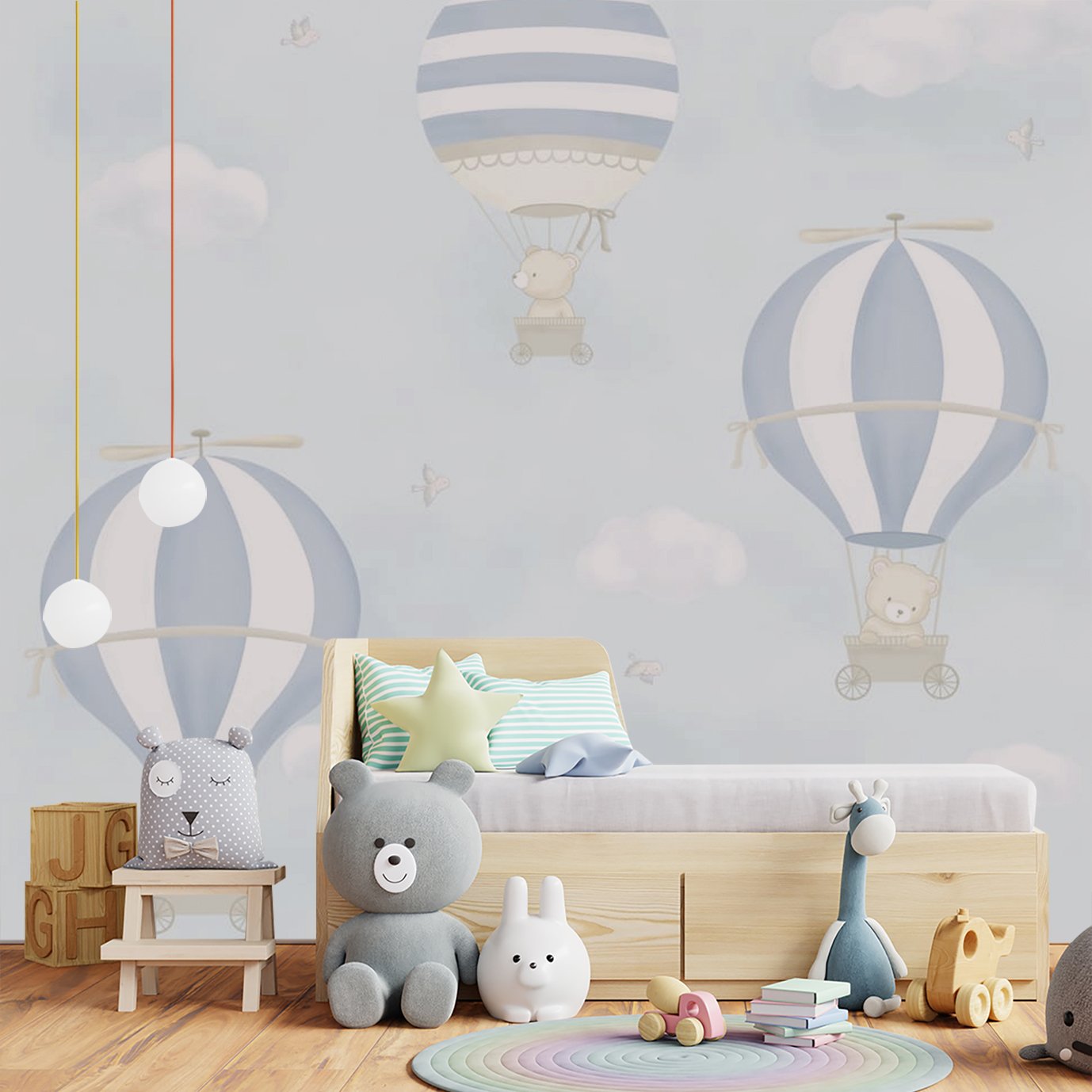 Papel de parede balão azul menino para quarto de bebê infantil M² PP98 - 4