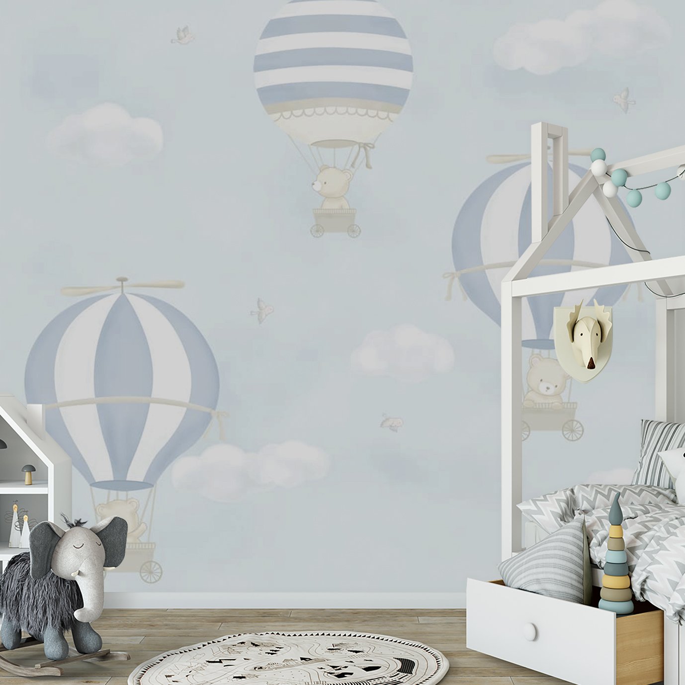 Papel de parede balão azul menino para quarto de bebê infantil M² PP98 - 2