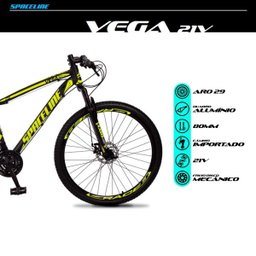Bicicleta MTB Aro 29 Quadro 21 Alumínio 21 Marchas Freio Mecânico Vega Preto/Amarelo - Spaceline - 4