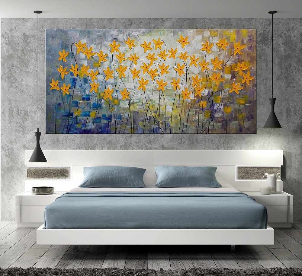 Quadro Pintura Tela Arvores e Flores Modernas Em Altos Relevos 2100: 50cm (A) x 100cm (L) - 5