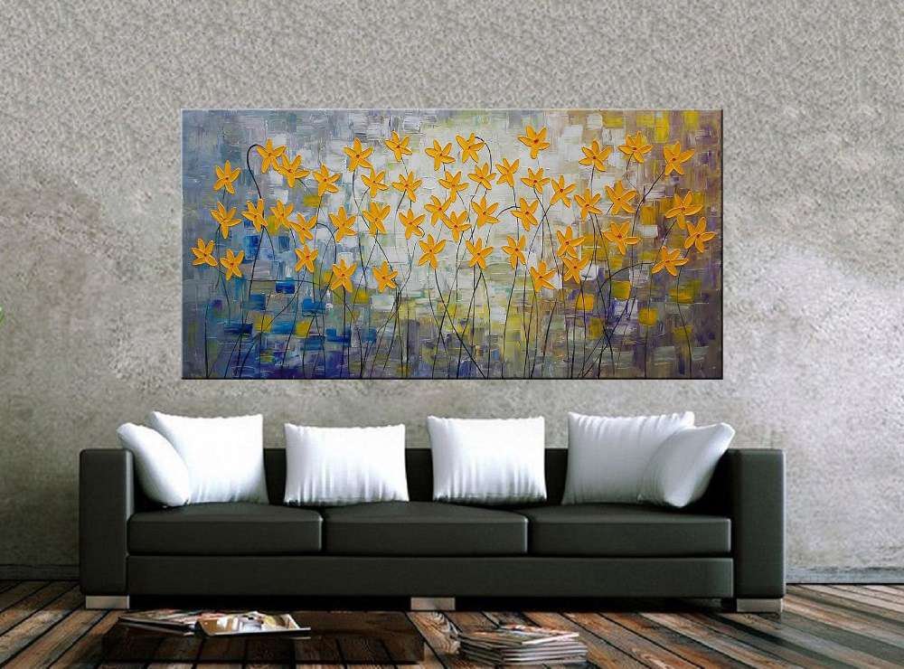 Quadro Pintura Tela Arvores e Flores Modernas Em Altos Relevos 2100: 50cm (A) x 100cm (L) - 2