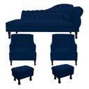 Ver imagem 1 de Kit Divã Cancun 140 Cm Braço Esquerdo + 2 Poltronas Genesis + 2 Puffs Retrô Azul Marinho