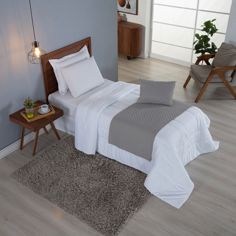 Kit 3 Peças Peseira de Cama Solteiro Comfort com Almofada Cheia Microfibra (Cinza)