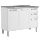 Ver imagem 1 de Balcão com Pia Inox Evidence Aço 3 Portas 2 Gavetas 7025 Branco - Bertolini