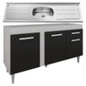 Balcão Gabinete Montreal com Pia Inox 150cm 3 Portas Branco/Preto - Lumil Móveis - 1