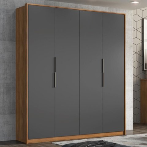 Guarda Roupa Casal 4 Portas e 3 Gavetas Grécia - Amêndola/grafito