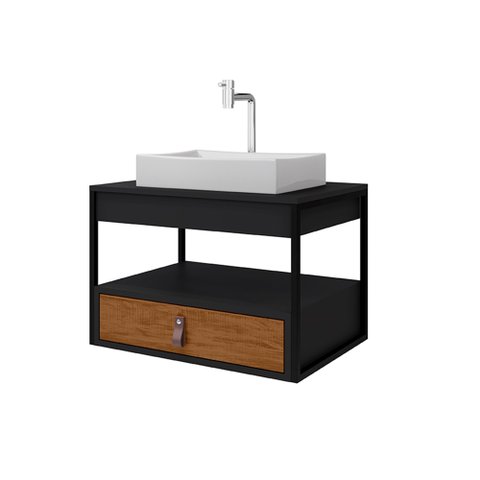 Gabinete para Banheiro Harley com 1 Gaveta Preto/preto/canela