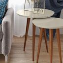 Ver imagem 3 de Mesa de Apoio Redonda Pés Madeira Luna 530 Off White - Patrimar Móveis