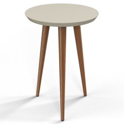 Mesa de Apoio Redonda Pés Madeira Luna 530 Off White - Patrimar Móveis - 1