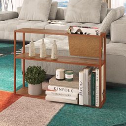 Conjunto Mesa de Centro e Mesa Lateral com Revisteiro Steel Quadra Vermont Base Cobre - Artesano - 2