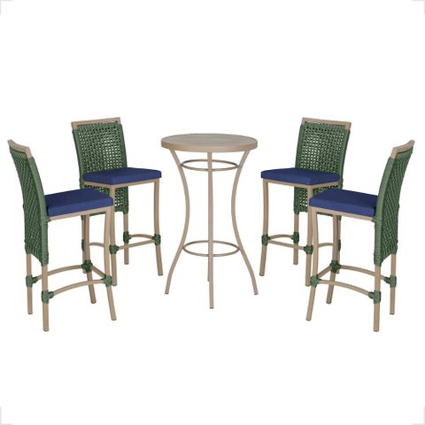 Mesa Bistrô e 2 Banquetas Roma Preta Corda Náutica Estofado 10 Trama Original