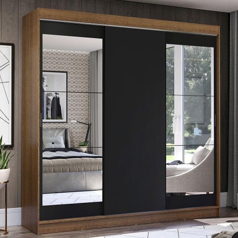 Guarda-roupa Casal Madesa Istambul 3 Portas de Correr com Espelhos 3 Gavetas
