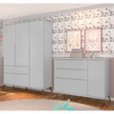 Ver imagem 2 de Jogo De Quarto Infantil Guarda-Roupa 3 Portas e Cômoda 1 Porta 3 Gavetas 100% Mdf P04 Mel Cinza -