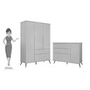 Ver imagem 5 de Jogo De Quarto Infantil Guarda-Roupa 3 Portas e Cômoda 1 Porta 3 Gavetas 100% Mdf P04 Mel Cinza -