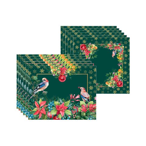 Kit Jogo Americano + Guardanapo Pássaro Verde - 6 Peças