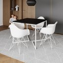 Ver imagem 1 de Mesa Jantar Industrial Quadrada Preta 90cm Base V com 4 Poltronas Brancas Eames Eiffel Ferro Branco