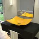 Ver imagem 2 de Cuba Pia de Apoio para Banheiro Retangular Folha Bari F44W C08 Amarelo - Mpozenato