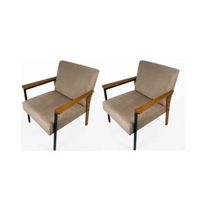 Conjunto de 2 Poltronas Decorativas Escritório Fontana Courino Bege