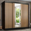 Ver imagem 1 de Guarda-Roupa Casal Madesa Reno 3 Portas de Correr com Espelho Preto/Rustic Cor:Preto/Rustic